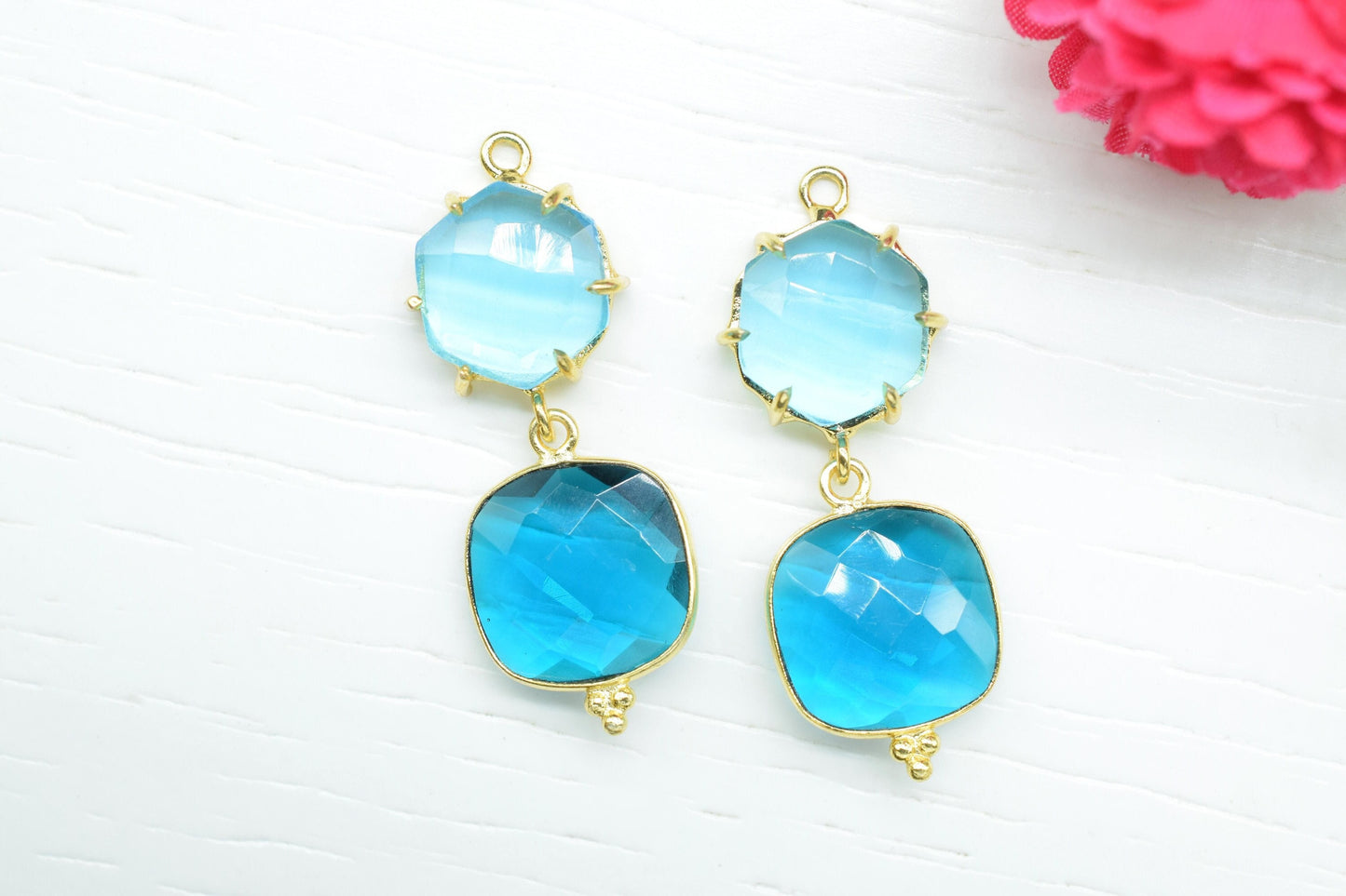 Sky Topaz Bezel Charm Connector/Station Bezel Link Pendant/Prong Bezel Jewelry/Handmade Jewelry/Neon Apatite Pendant/Connector/B'day Gift