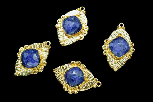 Blue Sapphire 10mm Cushion Shape Connector,Pendant Findings,Blue Sapphire post stud,Gold Plated Earring Connector,Blue Sapphire Stud Jewelry