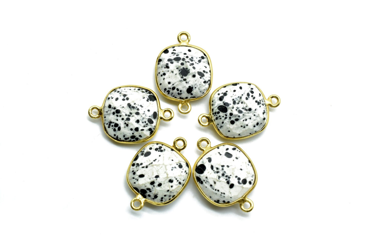 Dendrite Opal 14mm Cushion double loop connectors,Dendrite Opal Bezel Findings Cushion Charm,Dendrite Opal Cushion Shape gold Plated charms