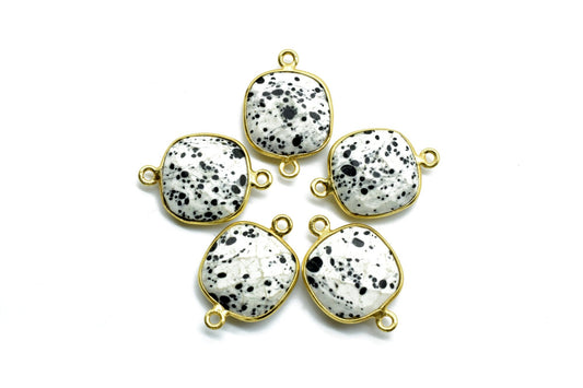 Dendrite Opal 14mm Cushion double loop connectors,Dendrite Opal Bezel Findings Cushion Charm,Dendrite Opal Cushion Shape gold Plated charms