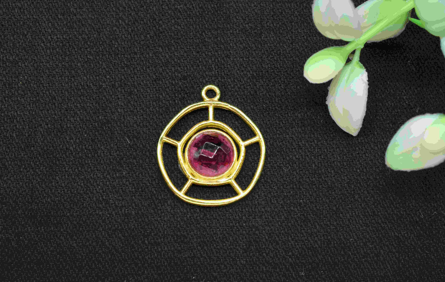 Pink Tourmaline  Gemstone Component , Single Bail Charm , Pink Tourmaline  Connector Pendant , Gold Plated Connectors , Earring Component