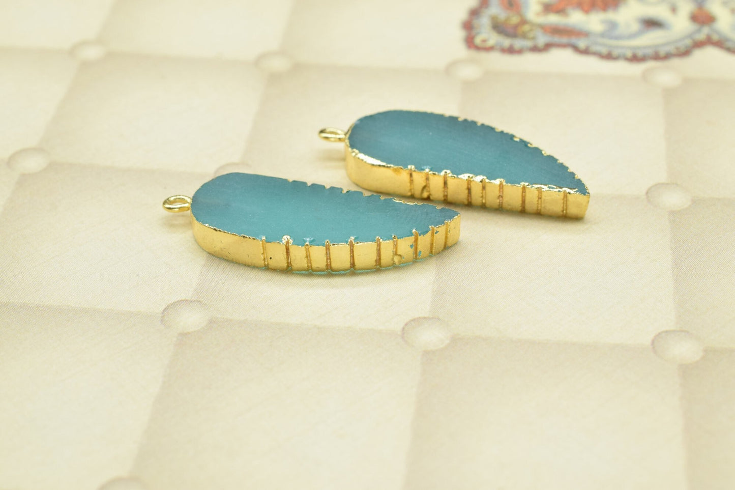 Aqua Chalcedony Angel Wings Pendants,Handmade Leaf Shape Connector,Aqua Quartz Connectors Jewelry,Single Bail,Gemstone Leaf Pendant Necklace