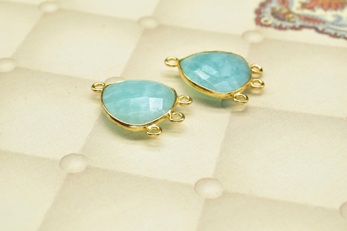 Amazonite Faceted Gemstone 15mm Trillion Shape Charm,Amazonite Charms for necklace Connector,Amazonite Gemstone gold Plating Connector Bezel