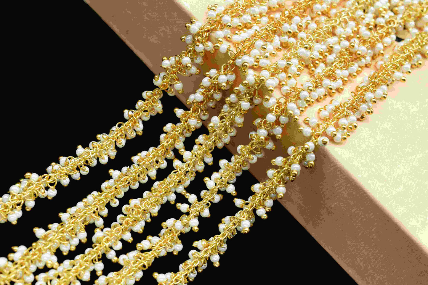 Pearl 2mm Cluster Rosary Chain,Gold Plated Chain,Wire Wrapped Chain,Jewelry Supply,Plain Pearl Beads Gold Plated dangling chain,grape chain