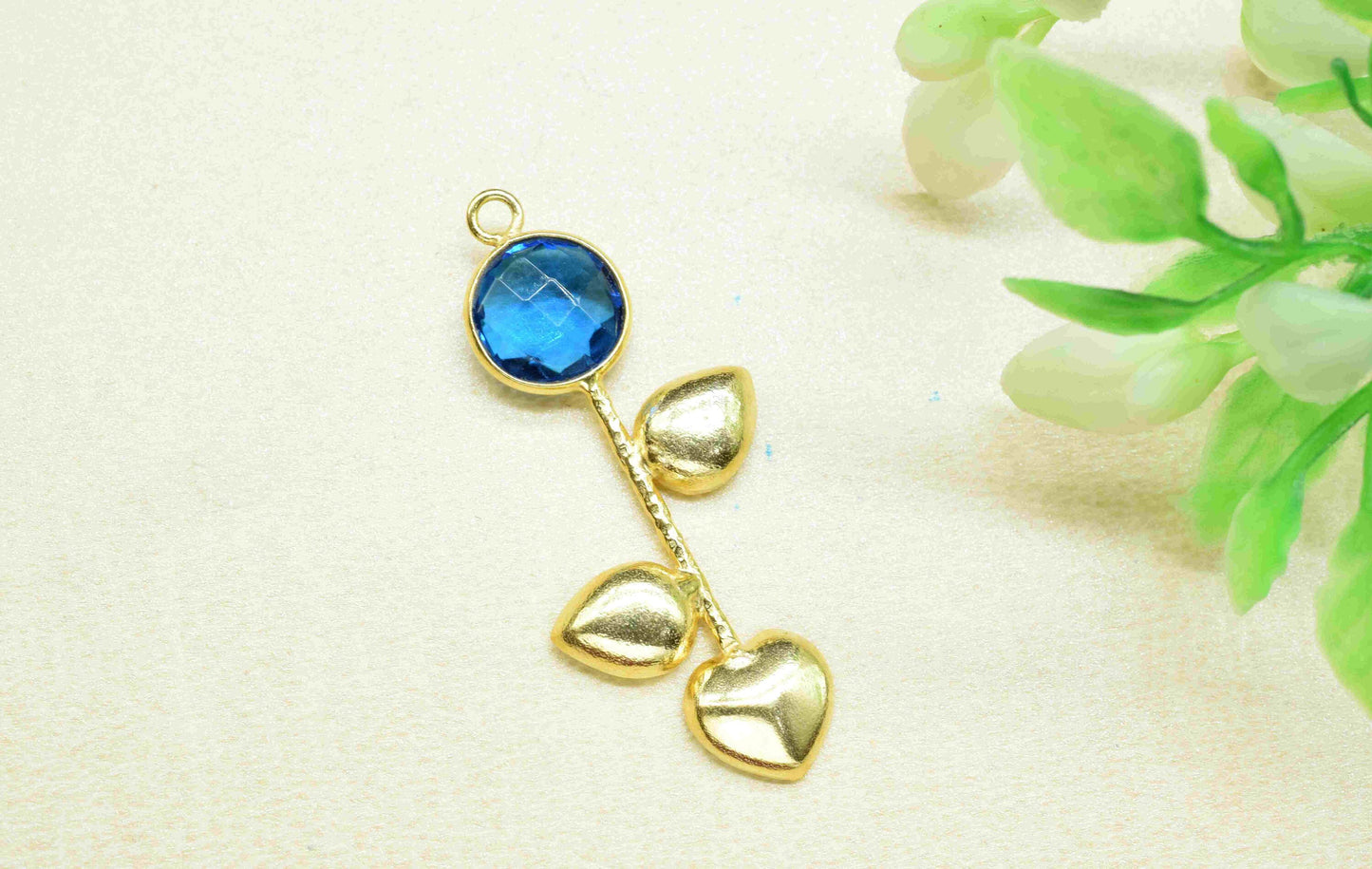 Blue Topaz Round Shape Pendant , Blue Topaz  Single Bail Charms,Genuine Gemstone Charms , Gold Plated Gemstone Connectors ,Summer Collection