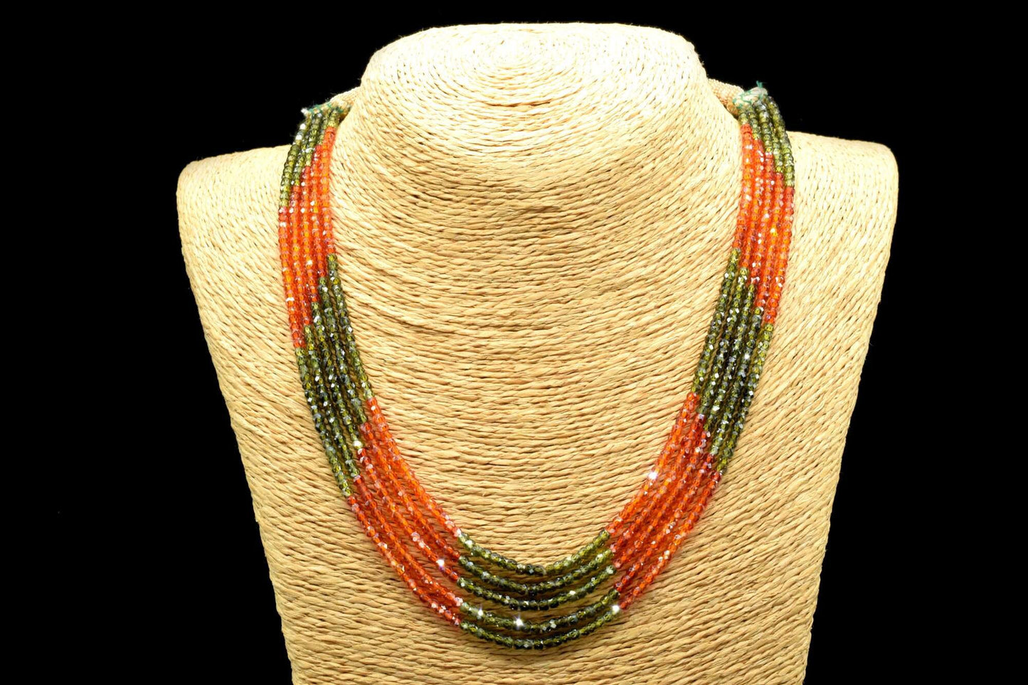 5 String Of Multi stone Necklace,Natural Precious Zircon Gemstone Orange and White shaded Necklace Faceted 3mm Stone Beads Necklace AAA