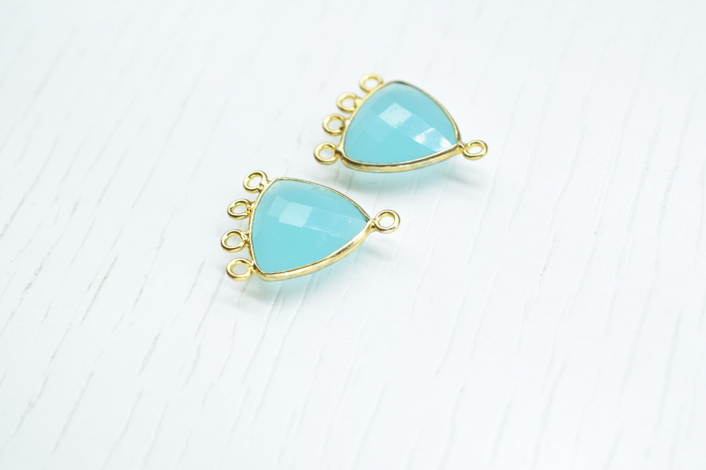Aqua Chalcedony 15mm Triangle Bezel Connector/Gold Plated Jewelry/Women Jewelry/Connector Jewelry/Handmade Connector/Connector Jewelry/Gift