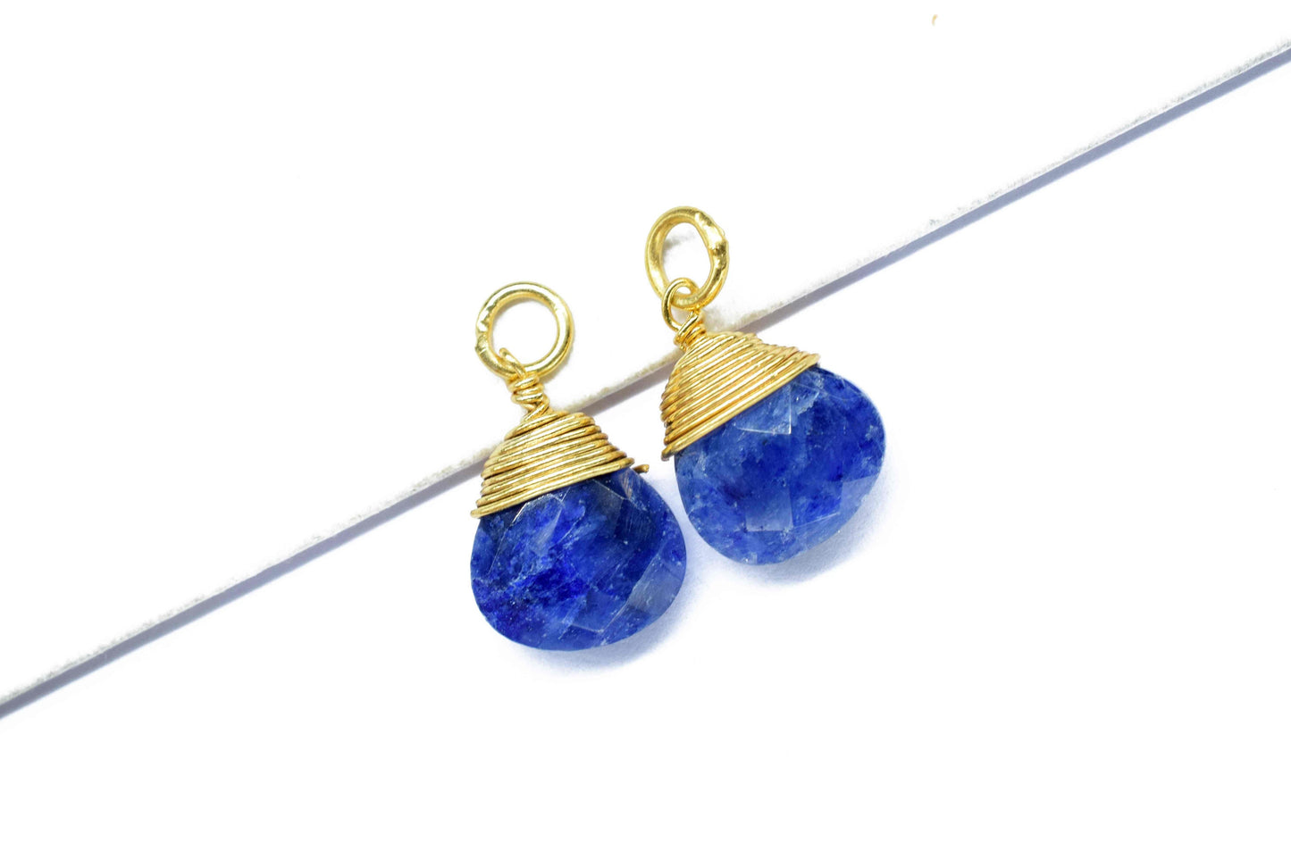 Blue Sapphire Faceted Connectors, 10mm Heart Shape Connectors, Pendant Jewelry, Gemstone Wire Wrapped Pendant, Wire Wrapped Necklace Jewelry