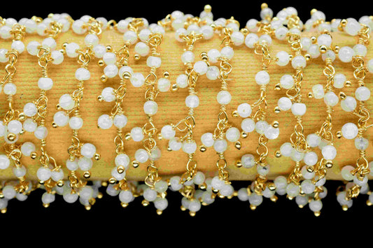 Rainbow 2mm Cluster Rosary Chain,Handmade Jewelry Making,Wire Wrap Dangling Rosary For Necklace,Moonstone Cluster Rosary,Finding Jewelry