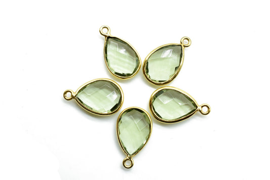 Green Amethyst 10x14mm Pear shape charm,Amethyst  Pear pendant,Amethyst Gold Plated bezel,jewelry making charms craft,Green Amethyst charms