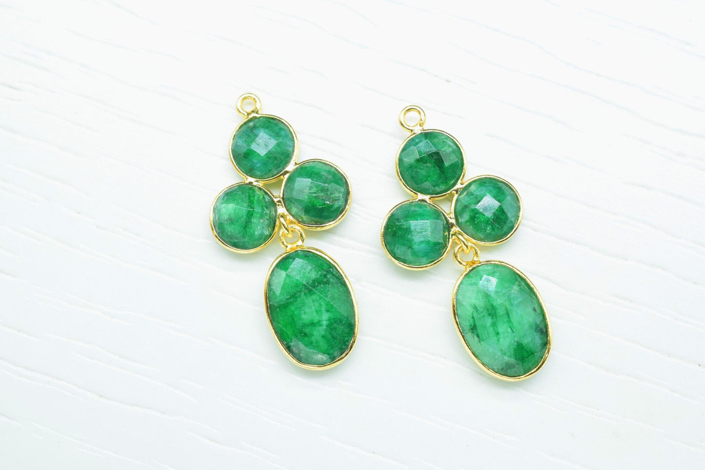 Natural Emerald Earring Connector,Emerald Link Connector,Gemstone Pendant Jewelry,Emerald Bezels Charm Pendant,Handmade Component Jewelry