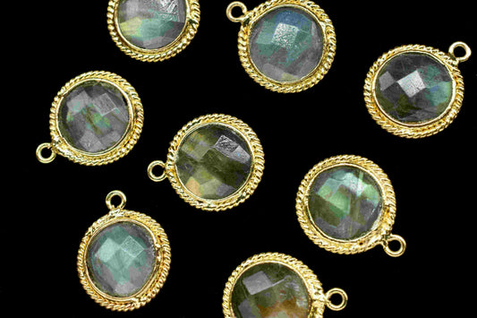 Labradorite 10mm Round Single Bail Connectors,Faceted Labradorite Gemstone Charms,Labradorite Bezels Charms,Round Shape Pendants Connectors