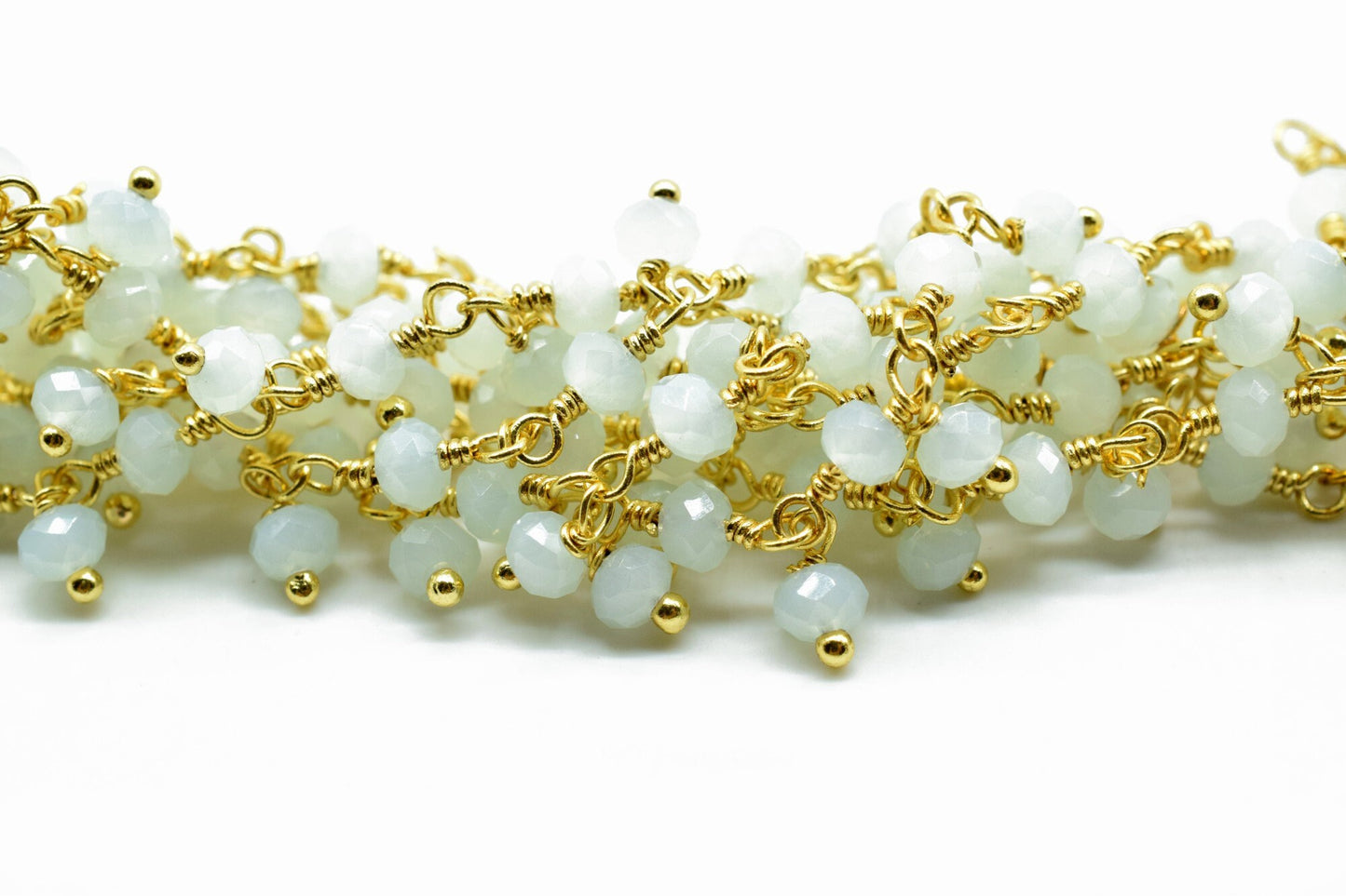 Aqua Chalcedony Cluster Rosary Chain,beaded Flower Chain Beads 3mm Rondelle faceted,Cluster Rosary Chains,Dangling Flower Chain,Rosary Chain