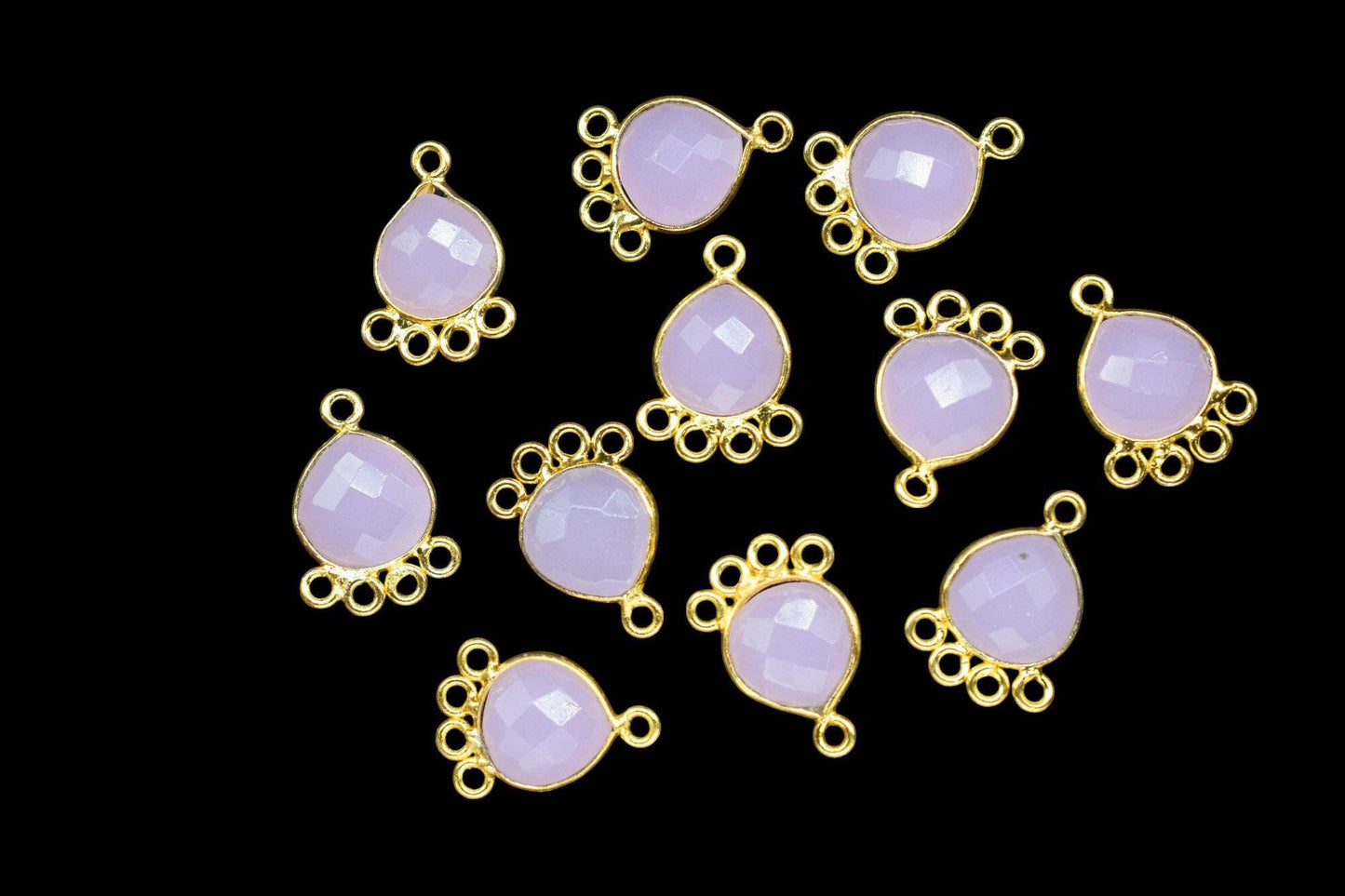 Rose Quartz Heart Shape Pendant/Gold Plated Charms Jewelry/Handmade Connector Jewelry/Connector Charms/Station Bezel Link Supplies/Gift