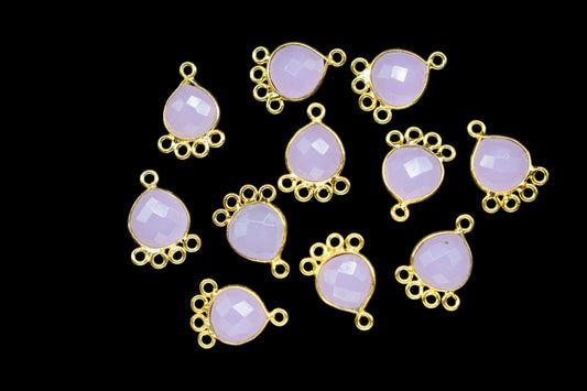 Rose Quartz Heart Shape Pendant/Gold Plated Charms Jewelry/Handmade Connector Jewelry/Connector Charms/Station Bezel Link Supplies/Gift