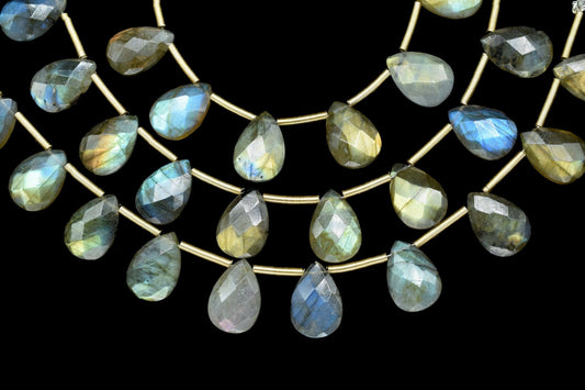 Labradorite Faceted 9x13mmTeardrop Briolettes,Gemstone Teardrop Bead,Labradorite Strand Jewelry Making Supplies,Labradorite Teardrop jewelry