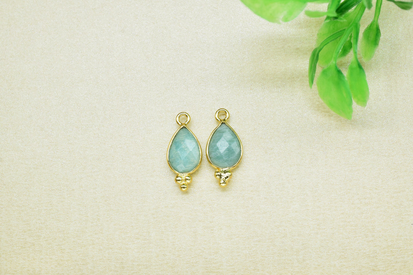 Amazonite Faceted Gemstone 7x10mm Pear Shape Charm,Amazonite Gemstone gold Plating Connector Jewelry,Amazonite Charm for necklace Connector