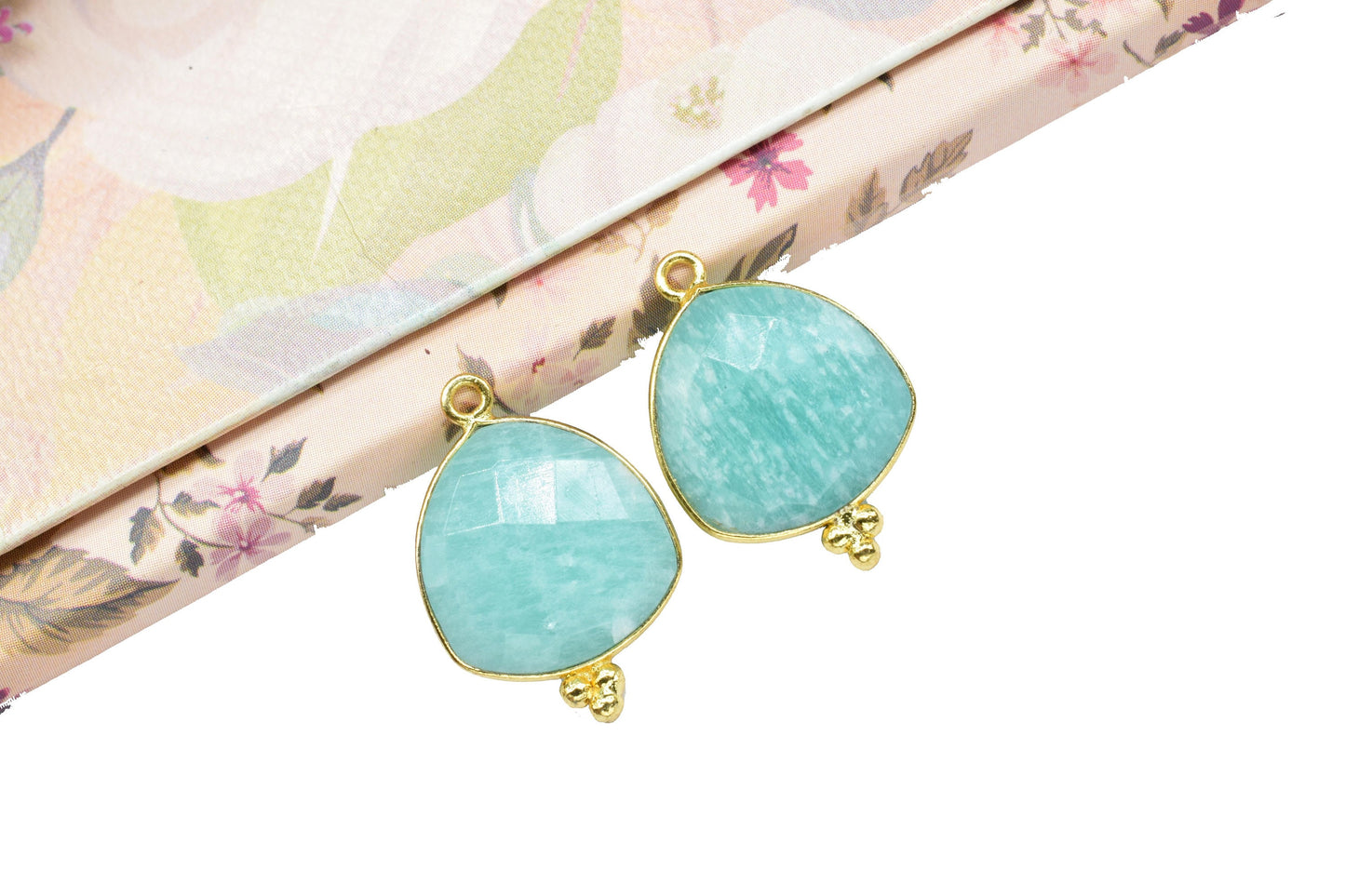 Amazonite Gemstone gold Plating Connector Bezel,Amazonite Charms for necklace Connector,Amazonite Faceted Gemstone 15mm Trillion Shape Charm
