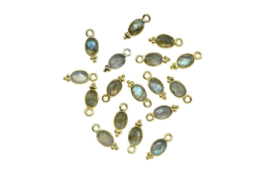 Gemstone Labradorite Charms Connector/Handmade Jewelry/Gold Plated Connector/Tiny Pendant/Labradorite Pendant/Oval Shape Connector/Gift