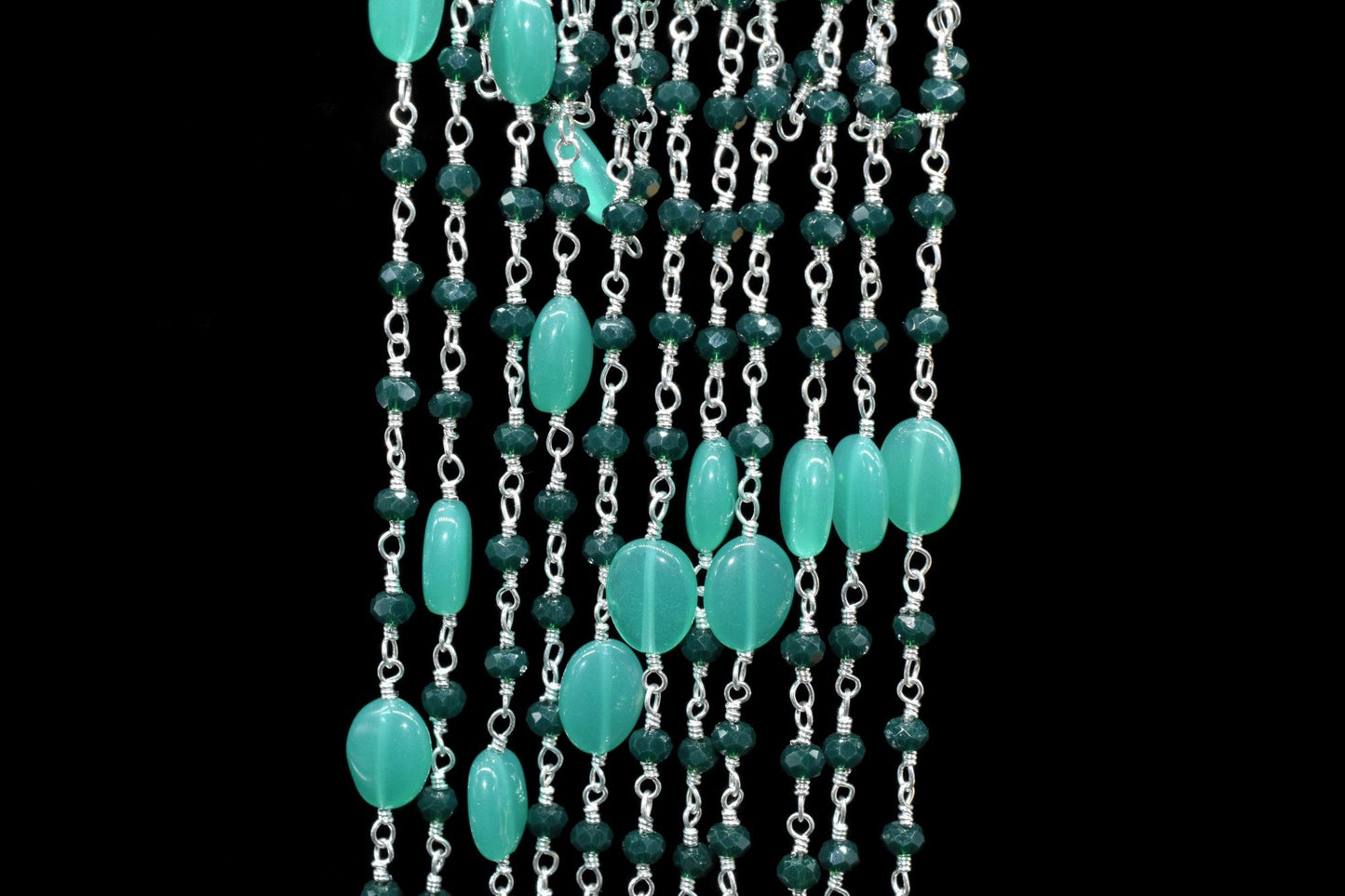 Natural Green onyx Smooth Oval Rosary Style Beaded Chain,Gold Plated Wire Wrapped Chain,Gemstone Linked Handmade Chain,Jewelry Making,