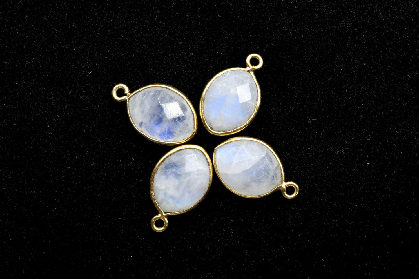 Moonstone 10x13mm Eye shape single loop connectors,Moonstone Pendants,White Rainbow bezel links,Gemstone fancy shape Charms,Minimal Stones