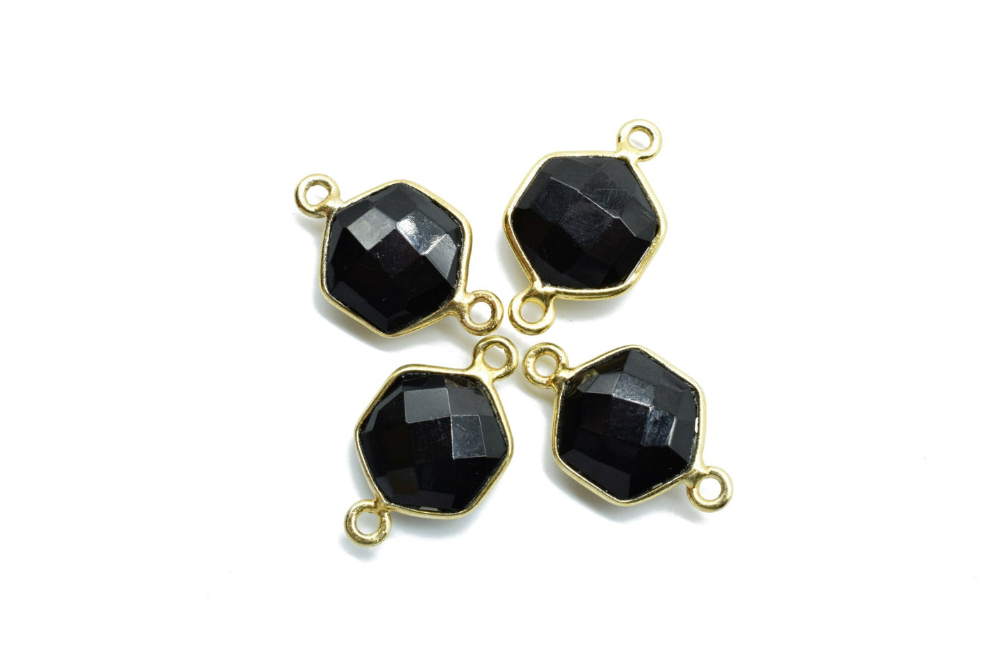 Black onyx 10mm Hexagon Shape Pendant,Gold Plated double Bail Gemstone Connector,Faceted Hexagon Shape Gemstone Bezel,Onyx Hexagon Charms