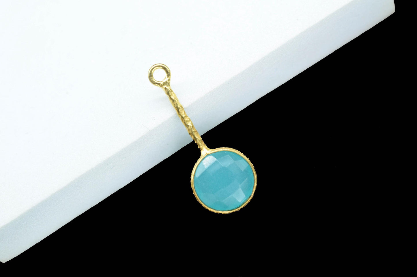 Aqua Chalcedony Pendant/Gemstone Component/Single Bail Charm/Necklace Pendant/Round Shape Charm/Wholesale Supply/Gold Plated Jewellery/Gift