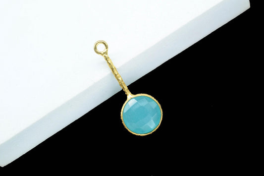 Aqua Chalcedony Pendant/Gemstone Component/Single Bail Charm/Necklace Pendant/Round Shape Charm/Wholesale Supply/Gold Plated Jewellery/Gift