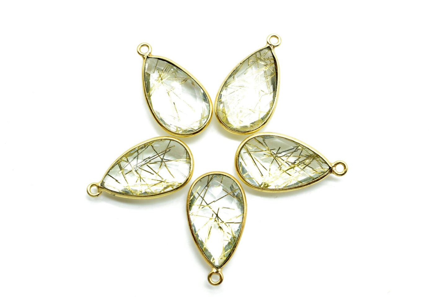 Golden Rutile 12x20mm Pear shape charm,Rutile Pear pendant,Rutile Gold Plated bezel,jewelry making charms craft,Birthstone charms,Rutile