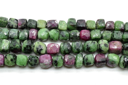 Ruby Zoisite 7 to 8mm faceted Cube Beads,Ruby Zoisite Box Bead,Ruby Zoisite briolette,Ruby Zoisite Eye 3D Cube Box 8" strand,jewelry beads