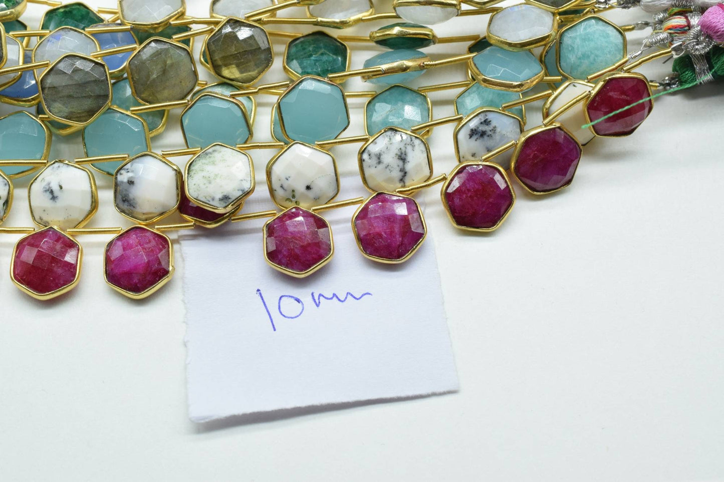 Aqua Chalcedony 10mm Faceted Hexagon Shape Single Bail Connectors ,Chalcedony Brass connectors,Chalcedony Hexagon Pendant