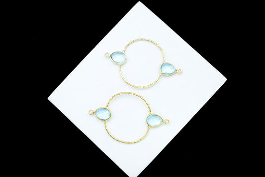 Sky Topaz Double Bail Bezel Connector,Topaz jewellery,Pear Shape Gold Plated Bezel Connector,Gemstone Jewelry,unique Bezel,Gemstone Earrings