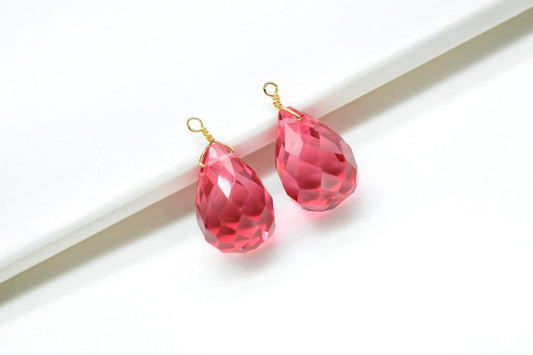 Pink Tourmaline 10x14mm Faceted Drops,Tourmaline Wire Wrapped Gemstone Connector,dainty Pendant,Tourmaline Connector Charms,Pink Tourmaline