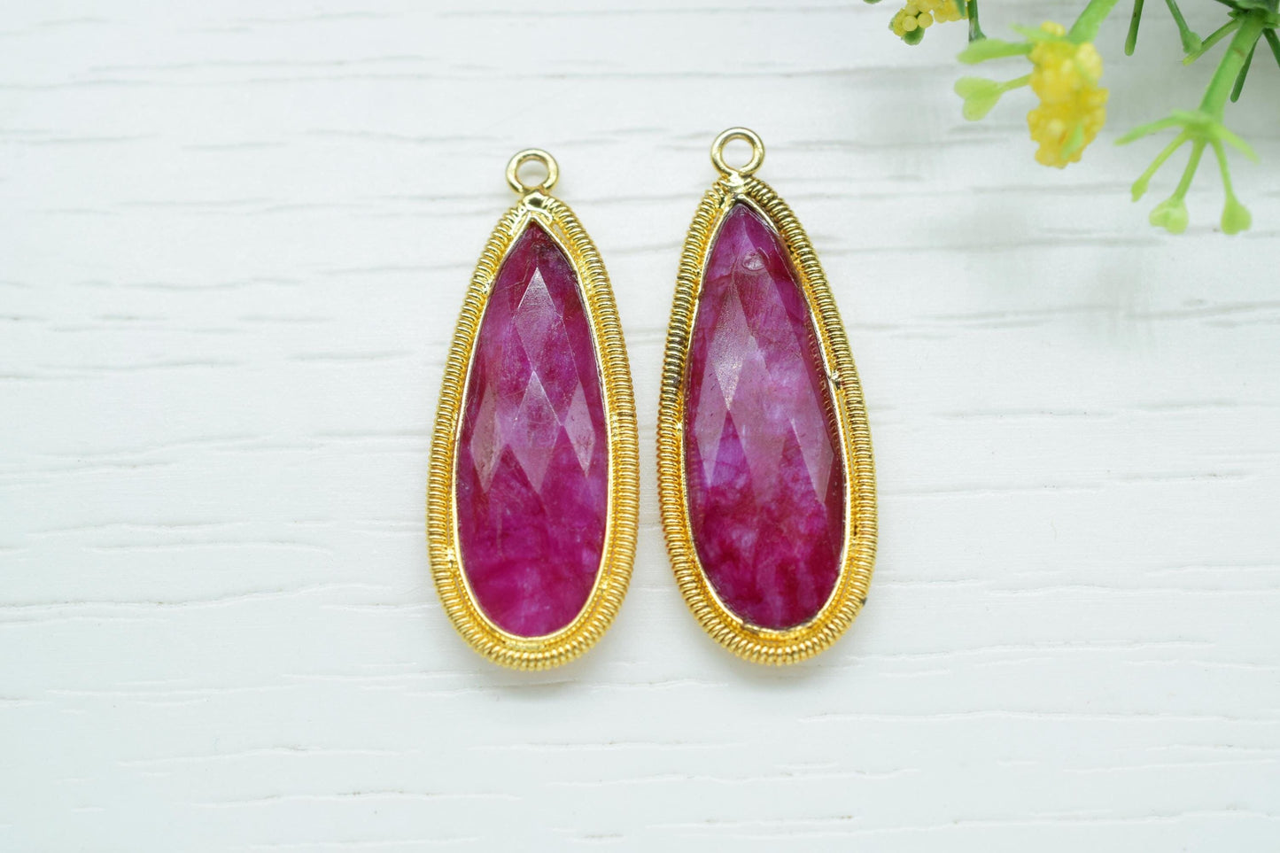 Ruby 10x30mm Charms,Gemstone Bezel connector,Single Bail Pendant Charm,Ruby Pendant,Handmade pendant Jewelry,Teardrop Charms connector,Gift