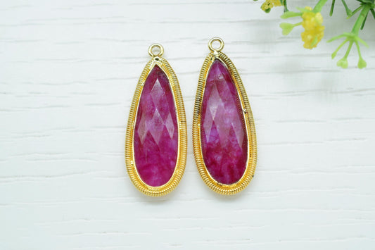 Ruby 10x30mm Charms,Gemstone Bezel connector,Single Bail Pendant Charm,Ruby Pendant,Handmade pendant Jewelry,Teardrop Charms connector,Gift