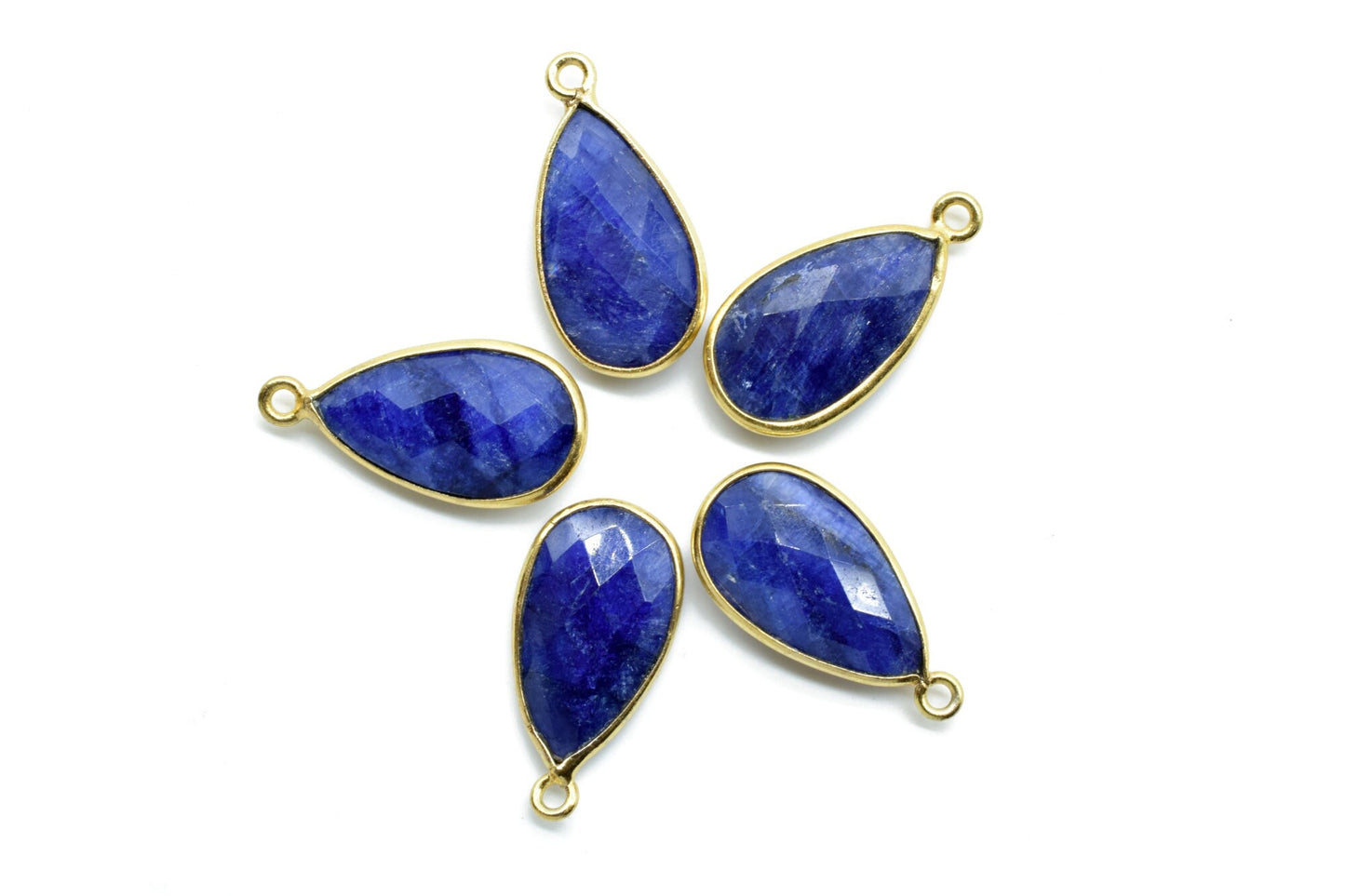 Blue Sapphire 10x18mm Pear shape charm,Sapphire Pear Shape Bezel Connector Gold Plated,Sapphire Connector,Single Bail Connector,Bezel charms