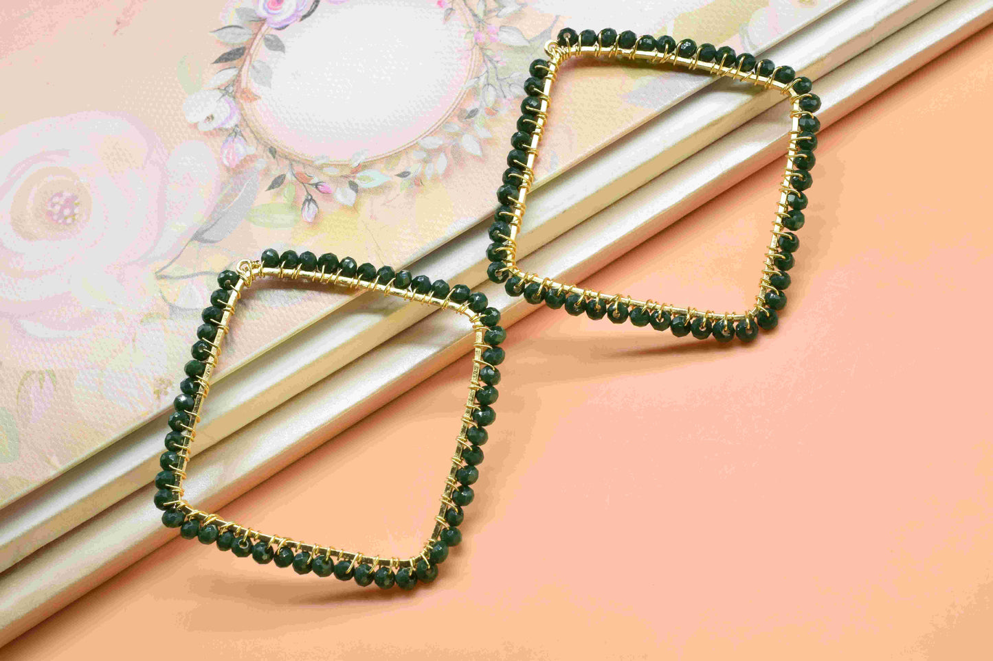 Green Agate Wire Wrapped Dangle Connector,Beaded Earring,Square Shape Pendant Component,Handmade Earring,Finding Component Agate JewelryGift