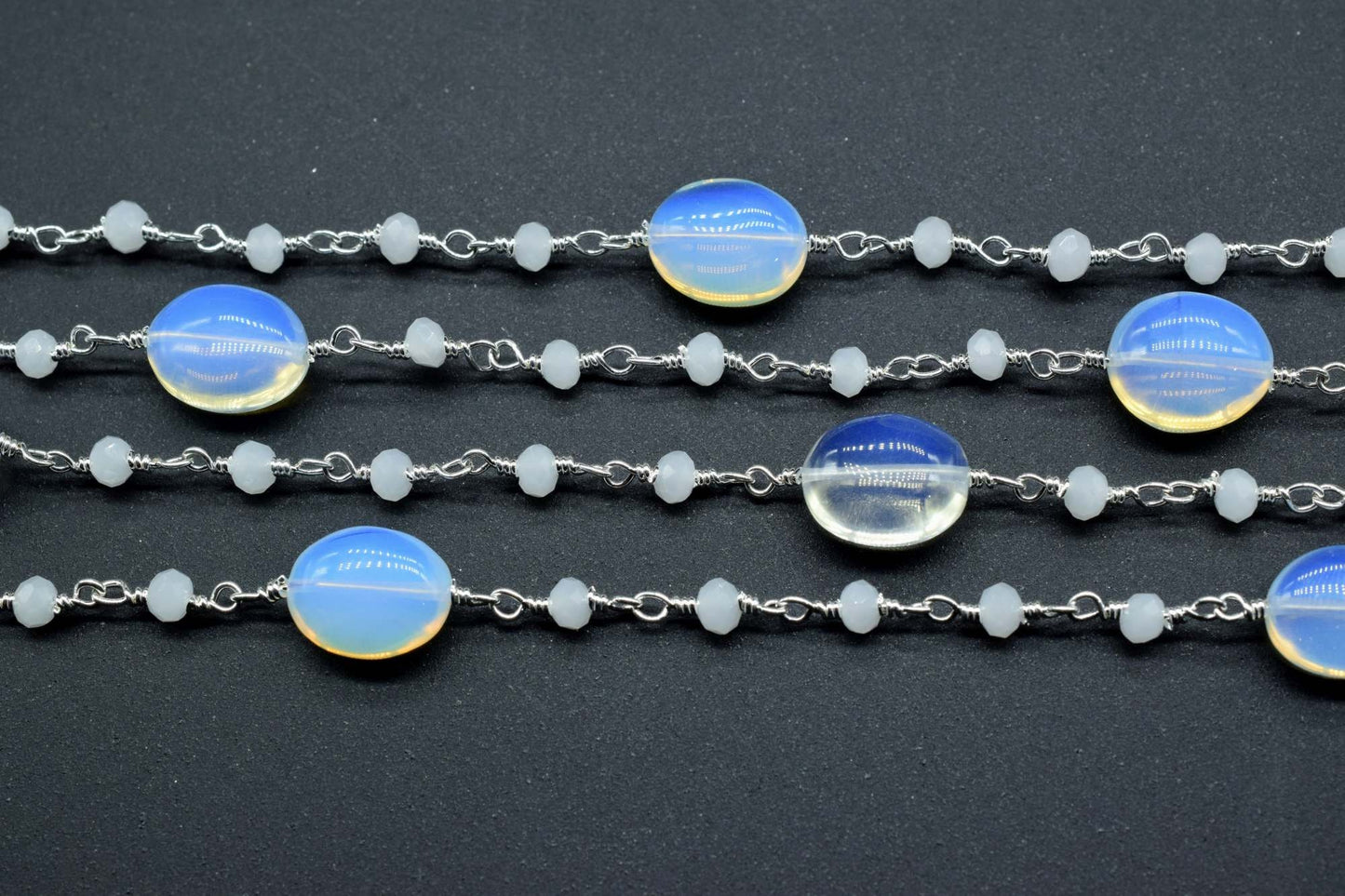 Opalite Gold Plated rosary Chain,Oval Necklace Chain,Opalite Chain,Selling Per Foot,Moonstone beads chain,Moonstone beads rosary chains