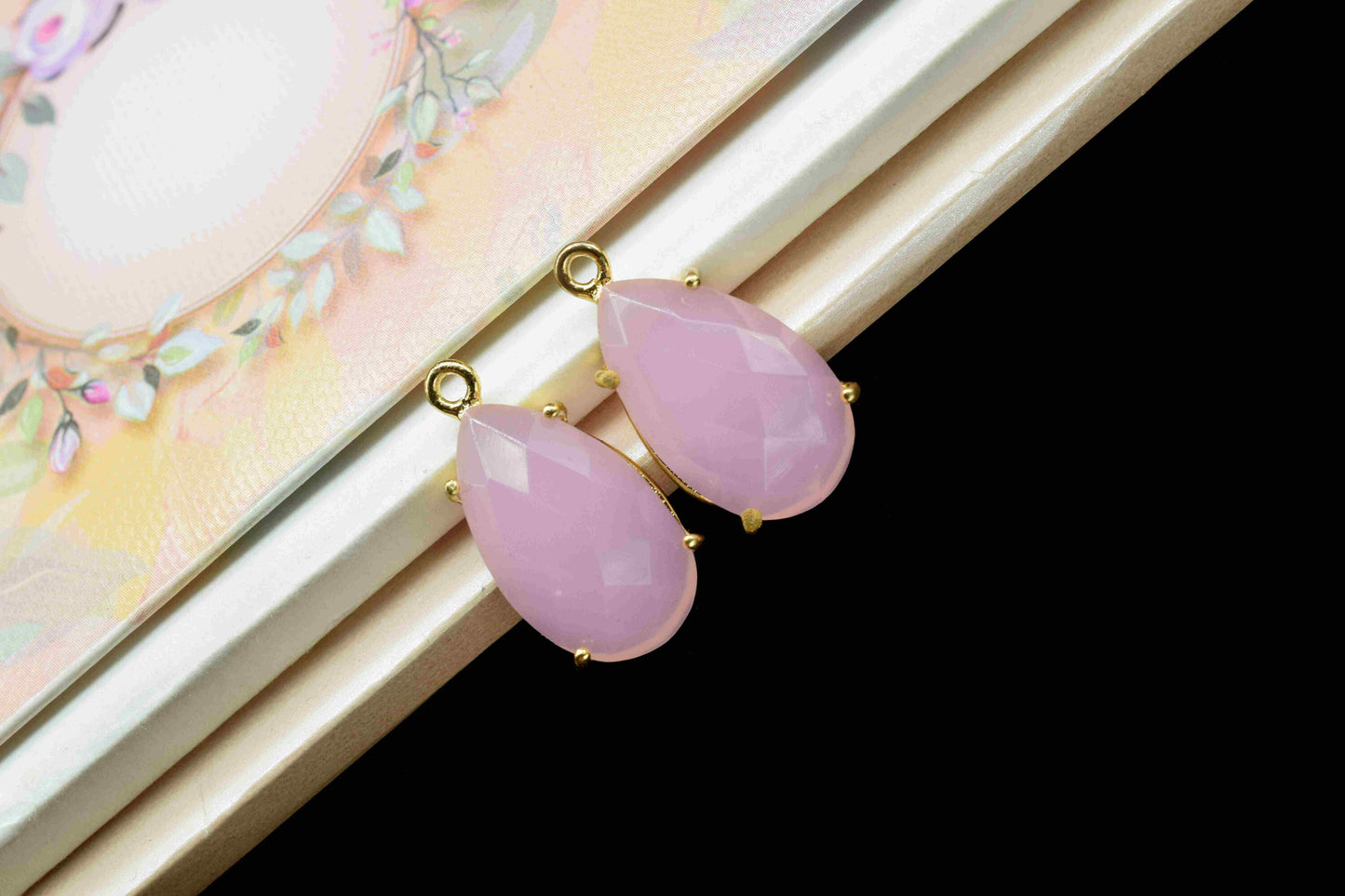 Rose Quartz Faceted Gemstone 12x20mm Pear Shape Connector,Rose Quartz Single bail connectors,Pink Quartz jewelry,Pink Quartz Bezel Pendant
