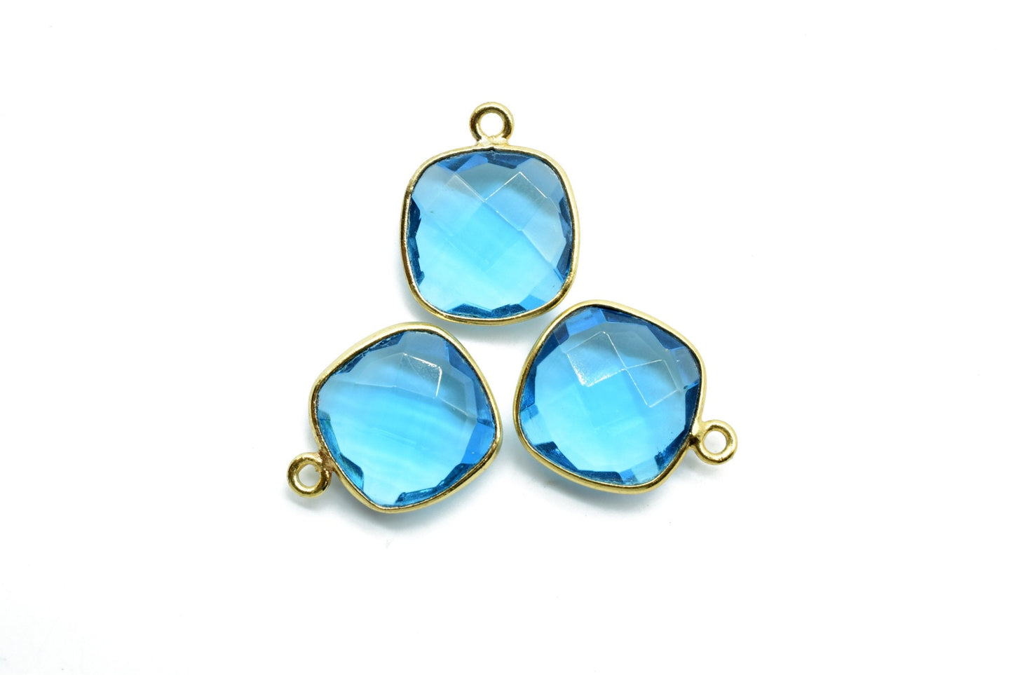 London Blue Topaz 12mm Cushion Shape Pendant,Gold Plated Single Bail Gemstone Connector,Faceted Cushion Shape Gemstone Bezel,Cushion Charms