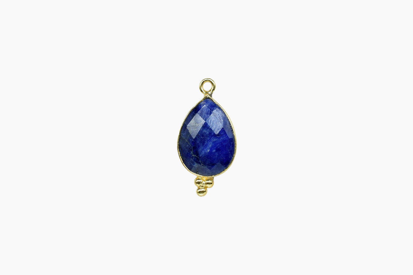 Blue Sapphire Faceted Charm,Sapphire Single Bail Connector,Blue Sapphire Pendant,Sapphire 10x14mm Pear Shape Gold Plated Charms Pendant,Gift