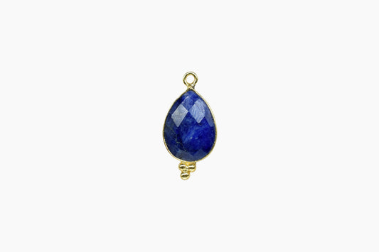 Blue Sapphire Faceted Charm,Sapphire Single Bail Connector,Blue Sapphire Pendant,Sapphire 10x14mm Pear Shape Gold Plated Charms Pendant,Gift