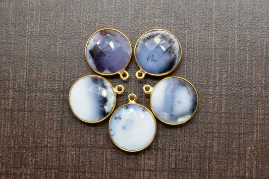 Dendrite Opal 16mm Round Bezel charm,Brass Gold Plated bezel,natural Dendrite Opal Pendants,Labradorite handmade charms,Dendrite Opal coins