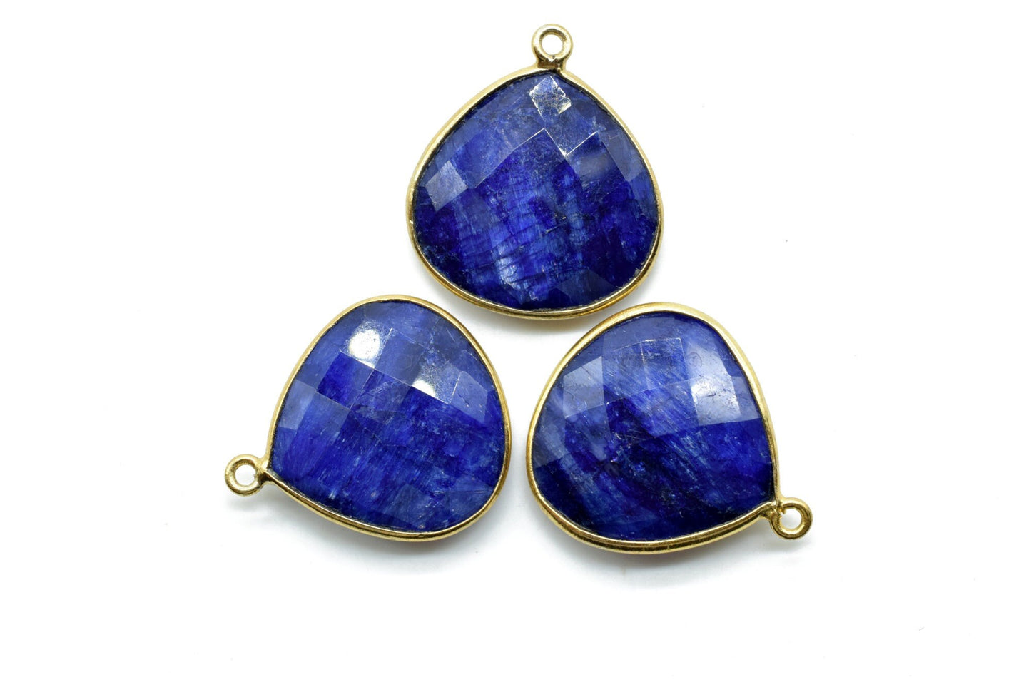 Blue Sapphire 20mm Heart Shape Charm,Dyed Blue sapphire Faceted Heart Shape Connector,Bezel Heart Shape Connector,Single Flat Bail connector