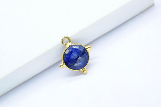 Blue Sapphire Pendant/Gemstone Component//Necklace Pendant/Round Shape Charm/Single Bail Charms/Wholesale Supply/Gold Plated Jewellery/Gift