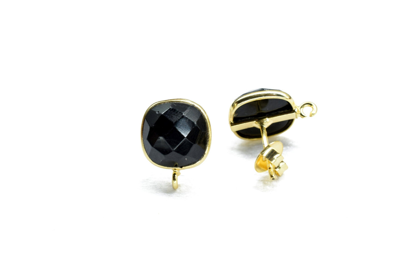 10mm Cushion Shape Earring Connector,Black Gemstone Ear Post Studs,Black Onyx Earring Connectors,DIY Jewelry Making Supply,Cushion Connector