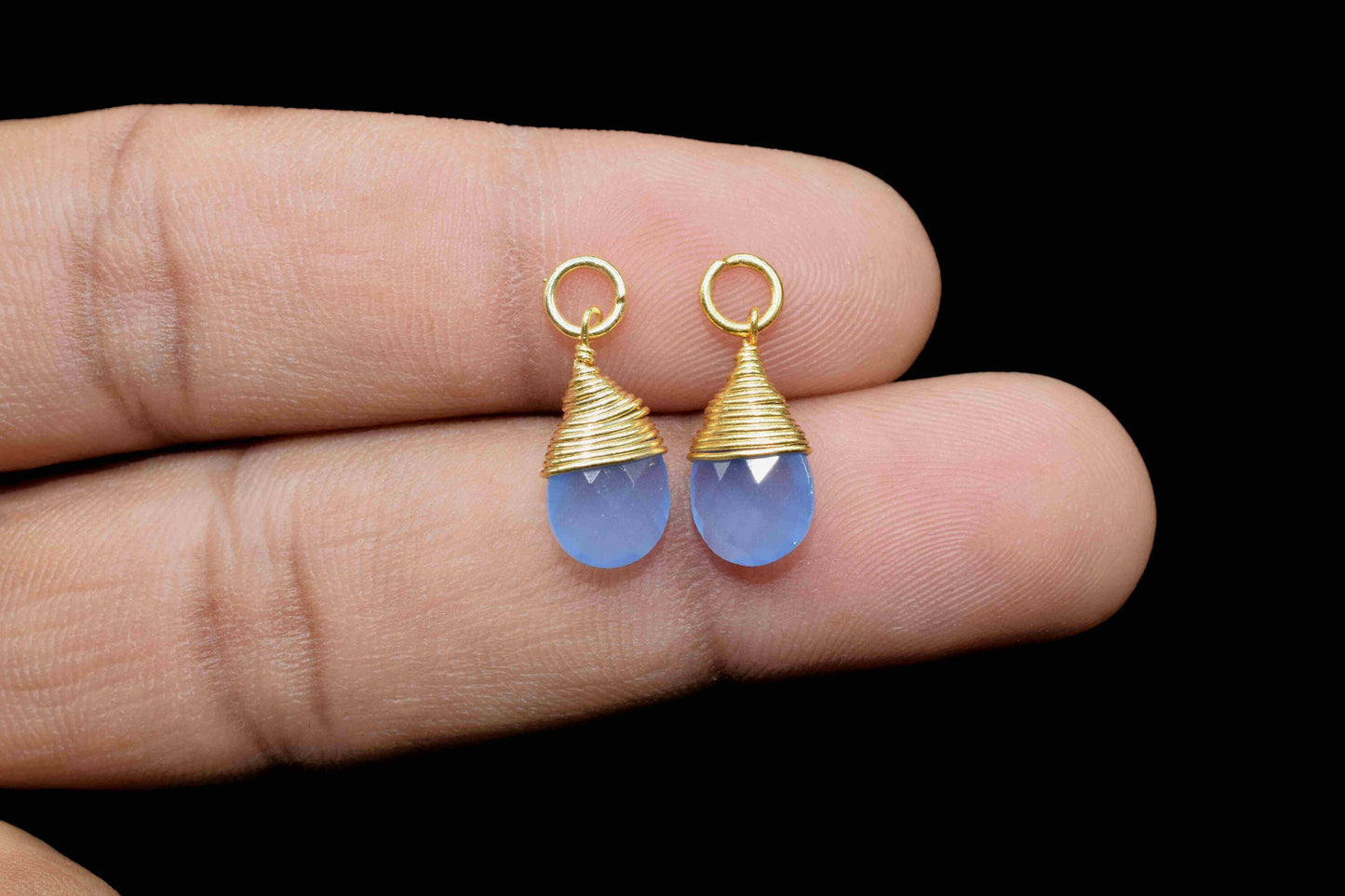 Blue Chalcedony Faceted Connector, Loop Connector, Pear Pendant Jewelry, Gemstone Wire Wrapped Pendant,Wire Wrapped Necklace,Blue Jewelry
