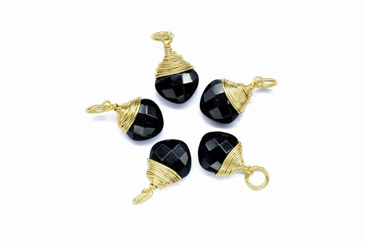 Black Onyx Faceted 8mm Square Connectors,Wire Wrapped Gemstone Pendants,loop Connector,Wire Wrapped Necklace,Black Onyx Jewelry making,Gift