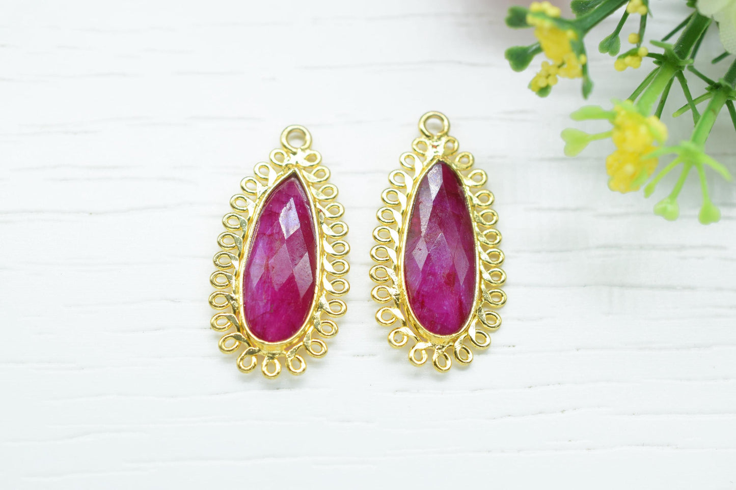 Ruby 8x20 Teardrop Bezel Charms,Wholesale Jewelry,Single Bail Pendant,Gemstone Brass Component,Handmade Jewellery Connectors,Gift