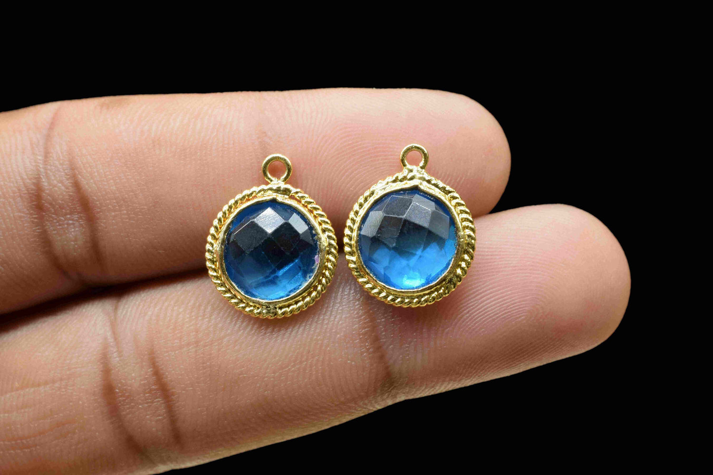 London Blue Topaz 10mm Round Single Bail Charms,Blue Topaz Bezels,Blue Topaz Bezels Charms,Topaz Single Loop Connector,Blue Topaz Charm,Gift